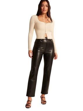 Abercrombie Vegan Leather Pants Women's‎ 28 Curve Love Black Ankle Straight